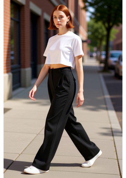Kadın Straight Kesim Dokuma Kumaş Pantolon Fonksiyonel Dayanıklı Kaliteli Konforlu Estetik indirimleri