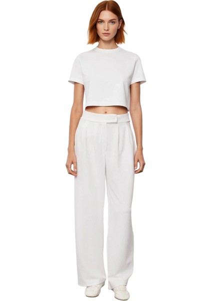 Kadın Yüksek Bel Geniş Paça Kumaş Pantolon Fonksiyonel Dayanıklı Kaliteli Konforlu Estetik