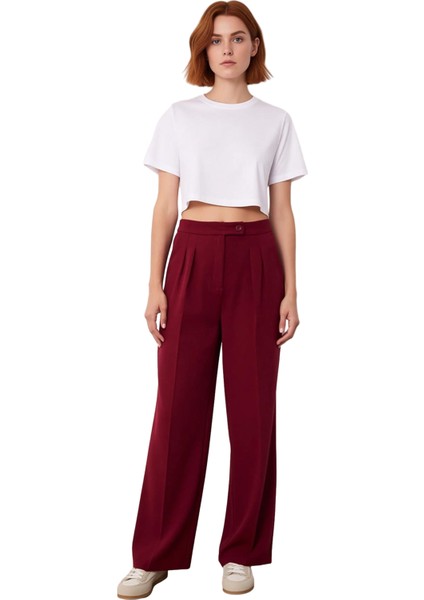 Kadın Geniş Paça Dokuma Pantolon Fonksiyonel Dayanıklı Kaliteli Konforlu Estetik Premium Şık