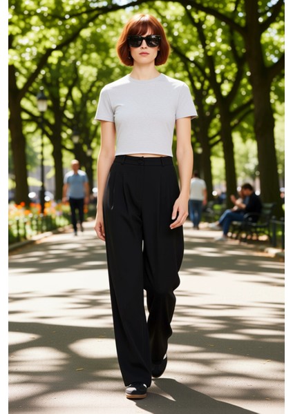 Kadın Geniş Paça Pilili Dokuma Pantolon Fonksiyonel Dayanıklı Kaliteli Konforlu Estetik Şık fırsatları