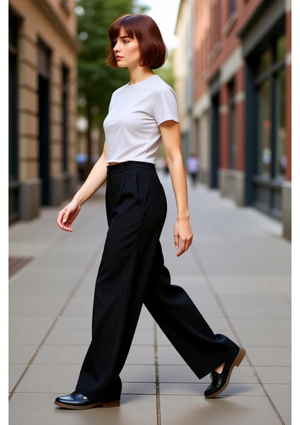 Kadın Geniş Paça Pilili Dokuma Pantolon Fonksiyonel Dayanıklı Kaliteli Konforlu Estetik Şık indirimleri