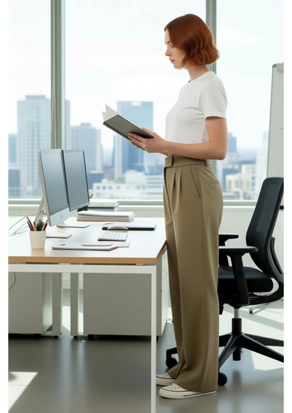 Kadın Yüksek Bel Geniş Paça Kumaş Pantolon Fonksiyonel Dayanıklı Kaliteli Konforlu Estetik modelleri