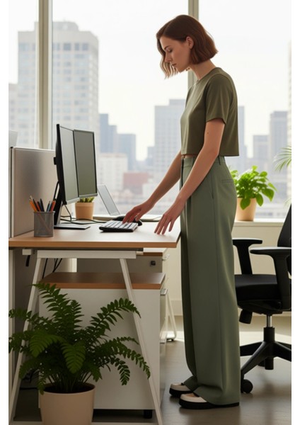 Kadın Haki Geniş Paça Dokuma Pantolon Keten Görünümlü Fonksiyonel Dayanıklı Kaliteli Rahat modelleri