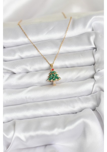 Zarif Boyunlar Için Golden Çelik Zincir Çam Ağacı Yılbaşı Tema Kadın Kolye