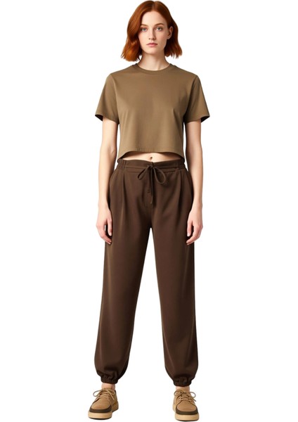 Kadın Yüksek Bel Lastikli Düz Renk Şalvar Pantolon Fonksiyonel Dayanıklı Kaliteli Konforlu