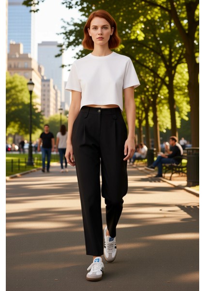 Kadın Yüksek Bel Düz Dokuma Poliviskon Pantolon Fonksiyonel Dayanıklı Kaliteli Konforlu Şık fırsatları