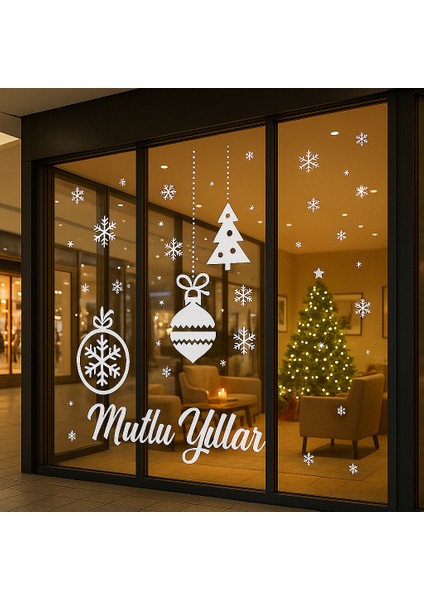 Mutlu Yıllar Kartanesi Yılbaşı Cam Vitrin Duvar Süsleme Etiket Sticker 50X100 cm modelleri