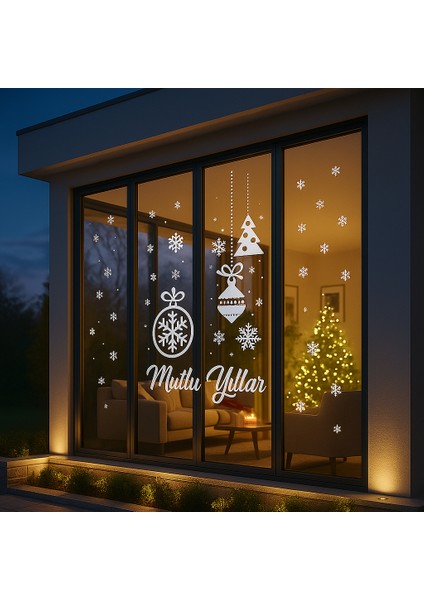 Mutlu Yıllar Kartanesi Yılbaşı Cam Vitrin Duvar Süsleme Etiket Sticker 50X100 cm fırsatları
