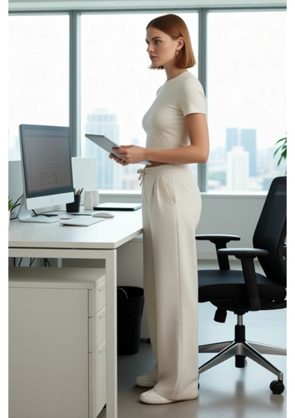 Düşük Bel Bağcıklı Wide Leg Dokuma Kadın Pantolonu Fonksiyonel Dayanıklı Kaliteli Konforlu modelleri