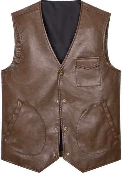 Pu Deri Yatay Torba Cepli Orta Kalın Yelek