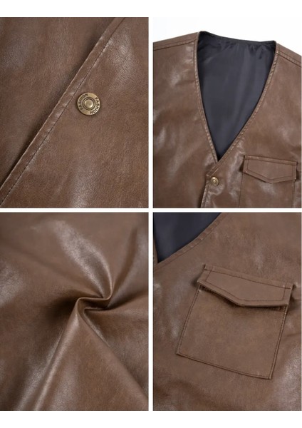 Pu Deri Yatay Torba Cepli Orta Kalın Yelek modelleri