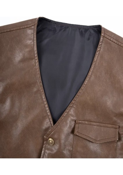 Pu Deri Yatay Torba Cepli Orta Kalın Yelek indirimleri