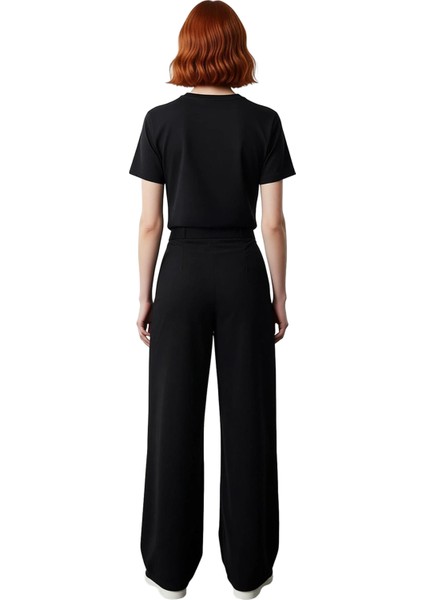 Kadın Yüksek Bel Geniş Paça Dokuma Kumaş Pantolon Fonksiyonel Dayanıklı Kaliteli Konforlu Şık fiyatları