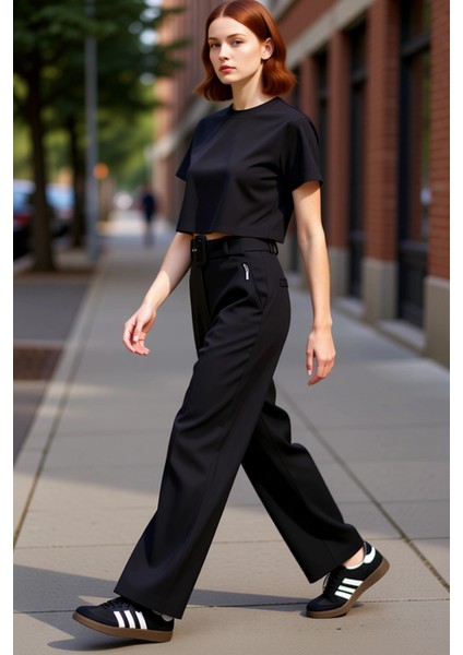 Kadın Geniş Paça Kemerli Pantolon Fermuar Detaylı Fonksiyonel Dayanıklı Kaliteli Konforlu Şık indirimleri