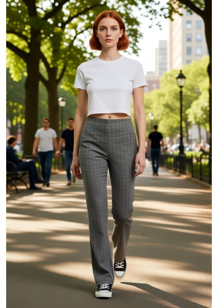 Kadin Klasik Cizgili Flare Kesim Pantolon Fonksiyonel Dayanıklı Kaliteli Konforlu Estetik Şık fırsatları