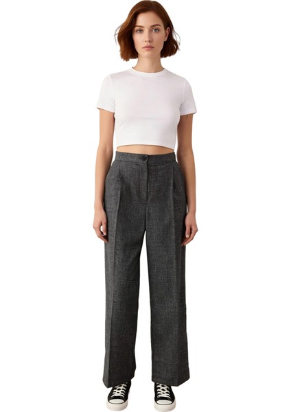 Kadın Antrasit Wide Leg Kumaş Pantolon Günlük Şıklık Fonksiyonel Dayanıklı Kaliteli Modern