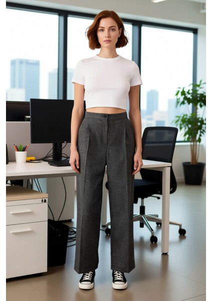 Kadın Antrasit Wide Leg Kumaş Pantolon Günlük Şıklık Fonksiyonel Dayanıklı Kaliteli Modern modelleri