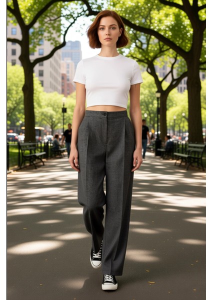 Kadın Antrasit Wide Leg Kumaş Pantolon Günlük Şıklık Fonksiyonel Dayanıklı Kaliteli Modern fırsatları