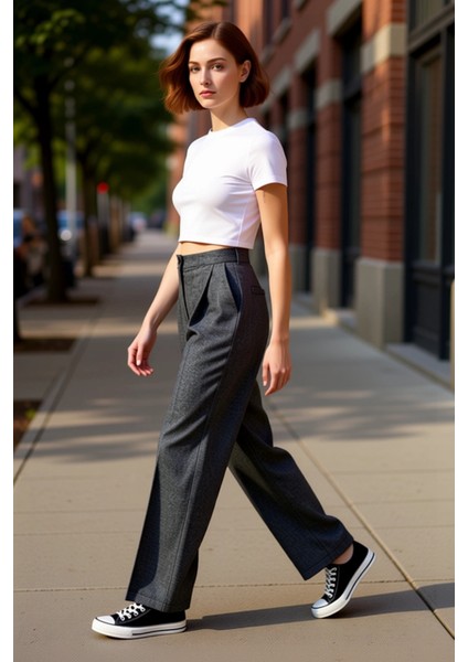 Kadın Antrasit Wide Leg Kumaş Pantolon Günlük Şıklık Fonksiyonel Dayanıklı Kaliteli Modern indirimleri