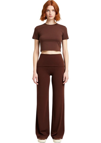 Genç Kız Melanj Beli Katlamalı Wideleg Pantolon Fonksiyonel Dayanıklı Kaliteli Konforlu Şık