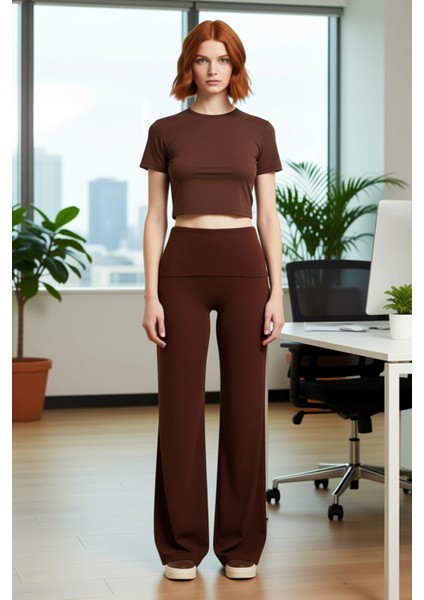 Genç Kız Melanj Beli Katlamalı Wideleg Pantolon Fonksiyonel Dayanıklı Kaliteli Konforlu Şık modelleri