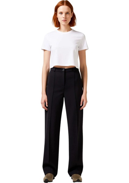 Kadın Mürdüm Esnek Kumaş Yüksek Bel Düz Paça Pantolon Fonksiyonel Dayanıklı Kaliteli Rahat