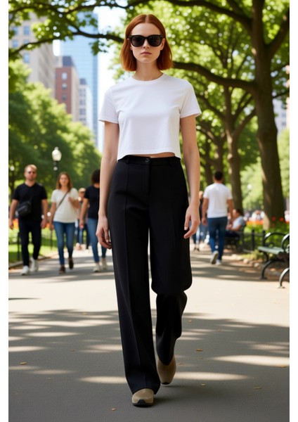 Kadın Mürdüm Esnek Kumaş Yüksek Bel Düz Paça Pantolon Fonksiyonel Dayanıklı Kaliteli Rahat fırsatları