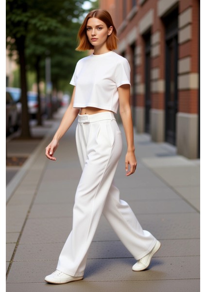 Kadın Yüksek Bel Geniş Paça Kumaş Pantolon Fonksiyonel Dayanıklı Kaliteli Konforlu Estetik indirimleri