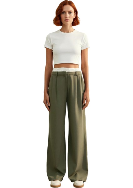 Kadın Wide Leg Yüksek Bel Dokuma Kumaş Pantolon Fonksiyonel Dayanıklı Kaliteli Konforlu Şık