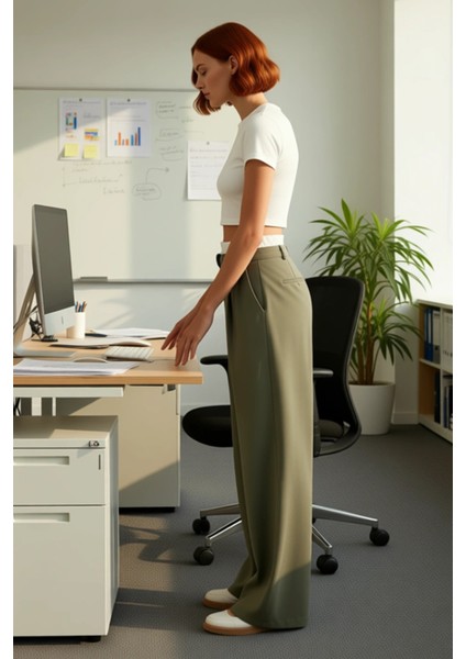Kadın Wide Leg Yüksek Bel Dokuma Kumaş Pantolon Fonksiyonel Dayanıklı Kaliteli Konforlu Şık fiyatları