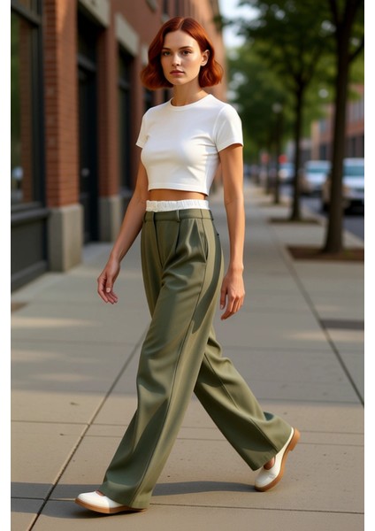 Kadın Wide Leg Yüksek Bel Dokuma Kumaş Pantolon Fonksiyonel Dayanıklı Kaliteli Konforlu Şık fırsatları