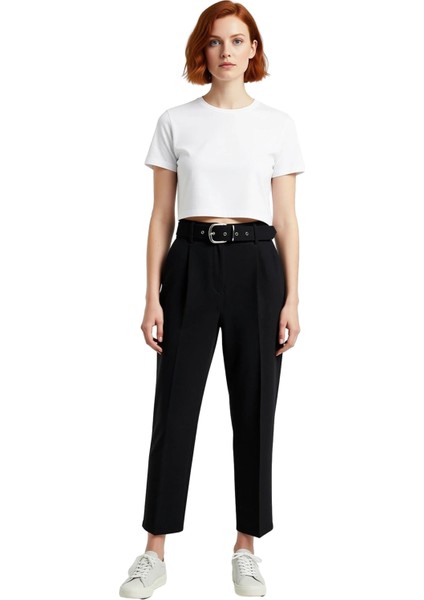 Kadın Yüksek Bel Kemerli Şalvar Kesim Pantolon Fonksiyonel Dayanıklı Kaliteli Konforlu Şık