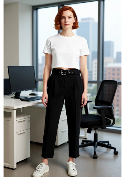 Kadın Yüksek Bel Kemerli Şalvar Kesim Pantolon Fonksiyonel Dayanıklı Kaliteli Konforlu Şık modelleri