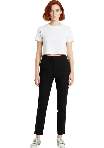 Kadın Yüksek Bel Dar Paça Dokuma Pantolon Fonksiyonel Dayanıklı Kaliteli Konforlu Estetik Şık