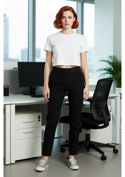 Kadın Yüksek Bel Dar Paça Dokuma Pantolon Fonksiyonel Dayanıklı Kaliteli Konforlu Estetik Şık modelleri