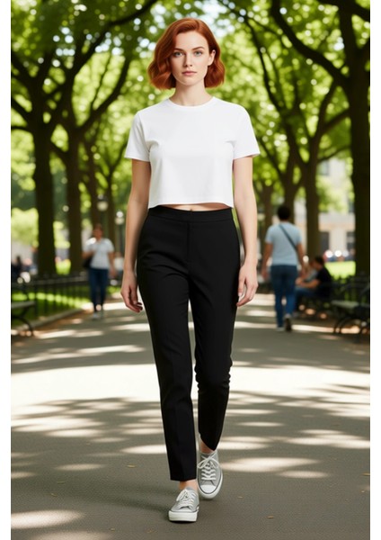 Kadın Yüksek Bel Dar Paça Dokuma Pantolon Fonksiyonel Dayanıklı Kaliteli Konforlu Estetik Şık fırsatları