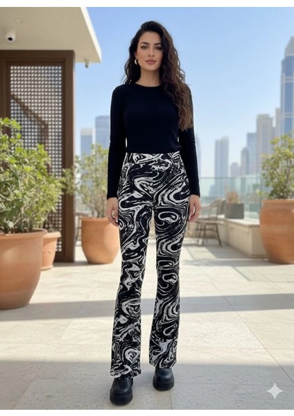 Kadın Yüksek Bel Krep Kumaş Bol Paça Pantolon fiyatları