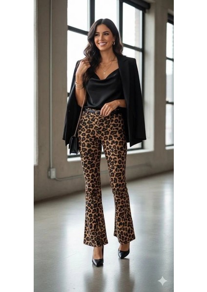 Kadın Yüksek Bel Krep Kumaş Bol Paça Pantolon