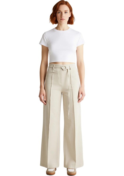 Kadın Yüksek Bel Wide Leg Gabardin Pantolon Fonksiyonel Dayanıklı Kaliteli Konforlu Modern