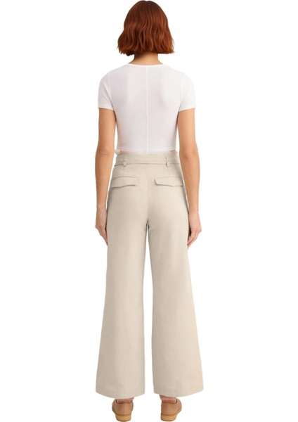 Kadın Yüksek Bel Wide Leg Gabardin Pantolon Fonksiyonel Dayanıklı Kaliteli Konforlu Modern fiyatları