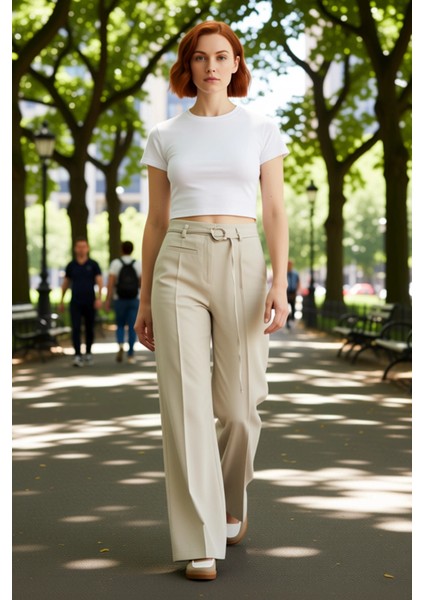 Kadın Yüksek Bel Wide Leg Gabardin Pantolon Fonksiyonel Dayanıklı Kaliteli Konforlu Modern fırsatları
