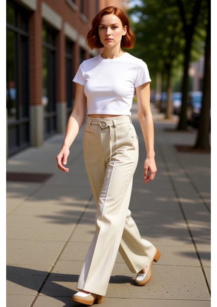 Kadın Yüksek Bel Wide Leg Gabardin Pantolon Fonksiyonel Dayanıklı Kaliteli Konforlu Modern indirimleri