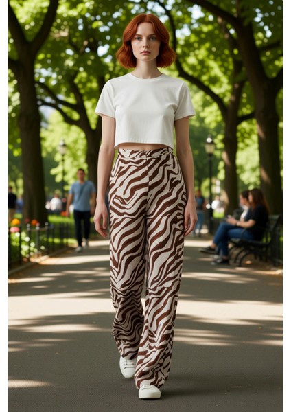 Kadın Zebra Desenli Yüksek Bel Geniş Paça Pantolon Fonksiyonel Dayanıklı Kaliteli Konforlu modelleri