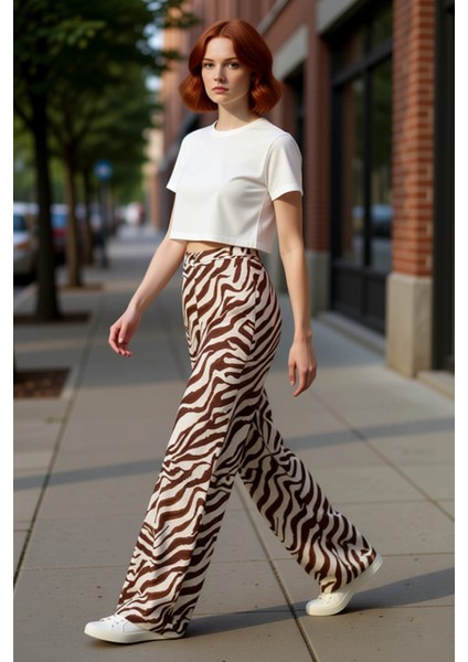 Kadın Zebra Desenli Yüksek Bel Geniş Paça Pantolon Fonksiyonel Dayanıklı Kaliteli Konforlu fırsatları