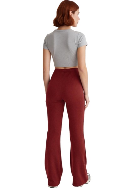 Kadın Kiremit Flare Pantolon Yüksek Bel Esnek Örme Fonksiyonel Dayanıklı Kaliteli Konforlu fiyatları