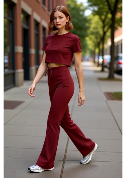 Kadın Kiremit Flare Pantolon Yüksek Bel Esnek Örme Fonksiyonel Dayanıklı Kaliteli Konforlu indirimleri