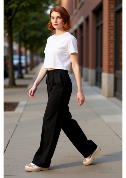 Kadın Wide Leg Dokuma Kumaş Pantolon Fonksiyonel Dayanıklı Kaliteli Konforlu Estetik Rahat indirimleri