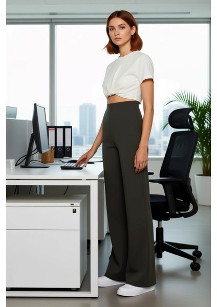 Kadın Yüksek Bel Flare Yırtmaçlı Örme Pantolon Fonksiyonel Dayanıklı Kaliteli Konforlu Şık modelleri