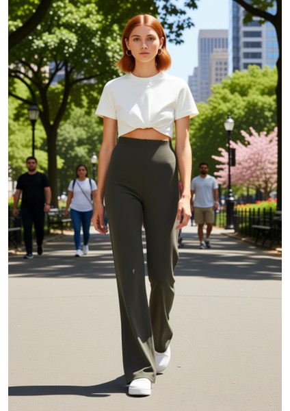 Kadın Yüksek Bel Flare Yırtmaçlı Örme Pantolon Fonksiyonel Dayanıklı Kaliteli Konforlu Şık fırsatları