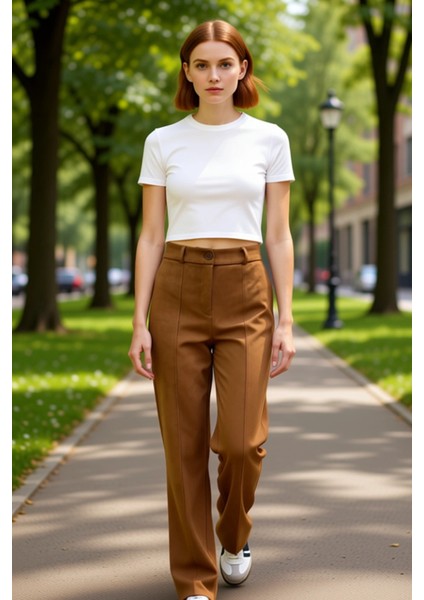 Kadın Yüksek Bel Fermuar Detaylı Süet Pantolon Fonksiyonel Dayanıklı Kaliteli Konforlu Şık fırsatları